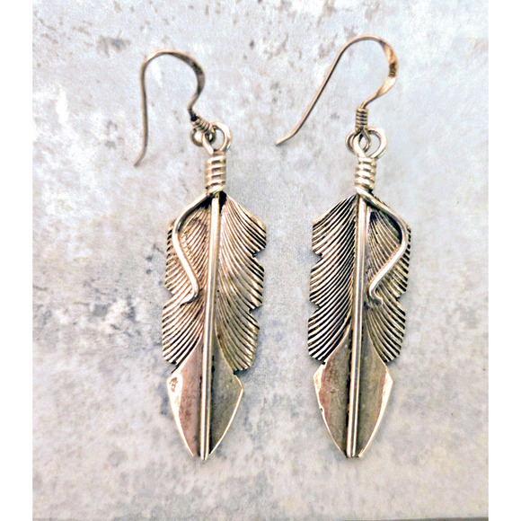 Sterling Silver Feather Earrings - Picture 3 of 6
